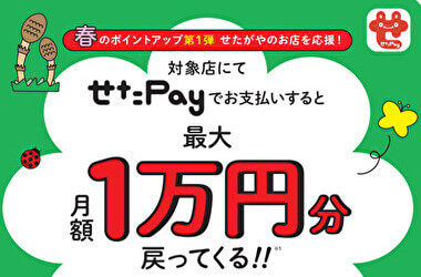 せたPayでお支払いすると最大月額１万円分戻ってくる！！