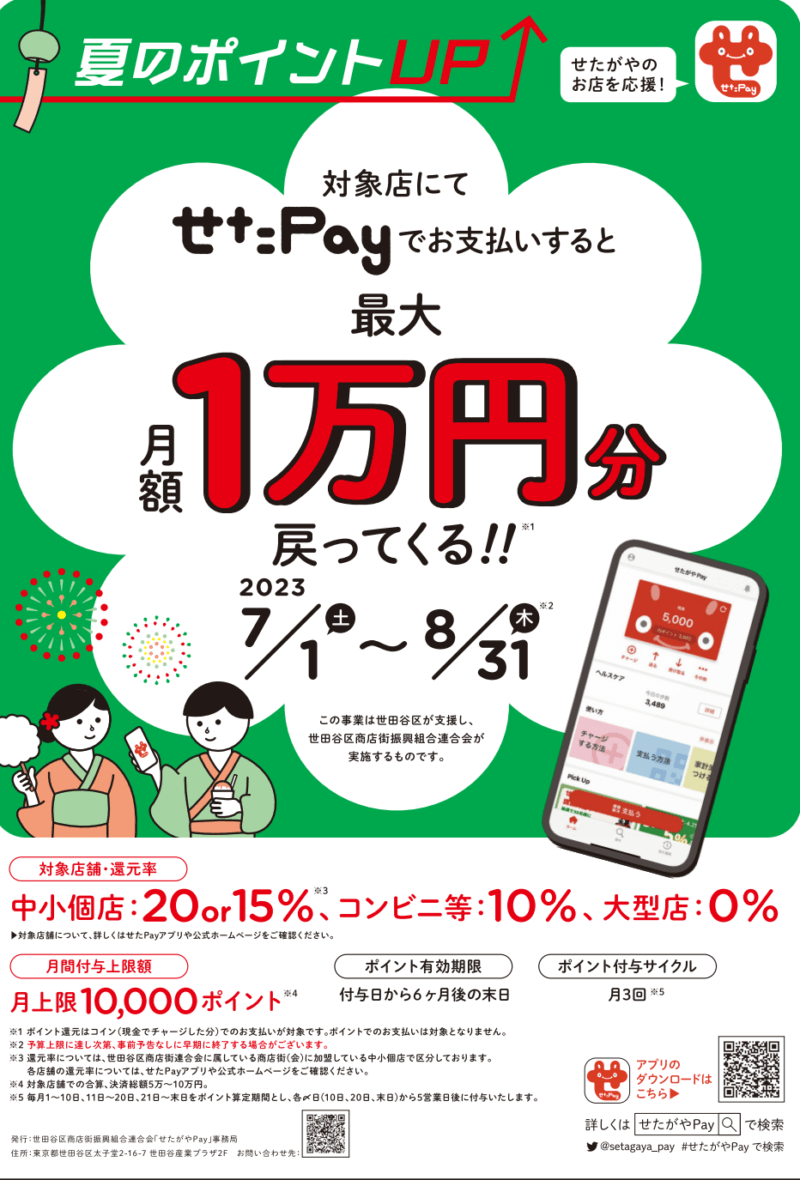 せたがやPay　夏のポイントアップ！せたがやのお店を応援！キャンペーン