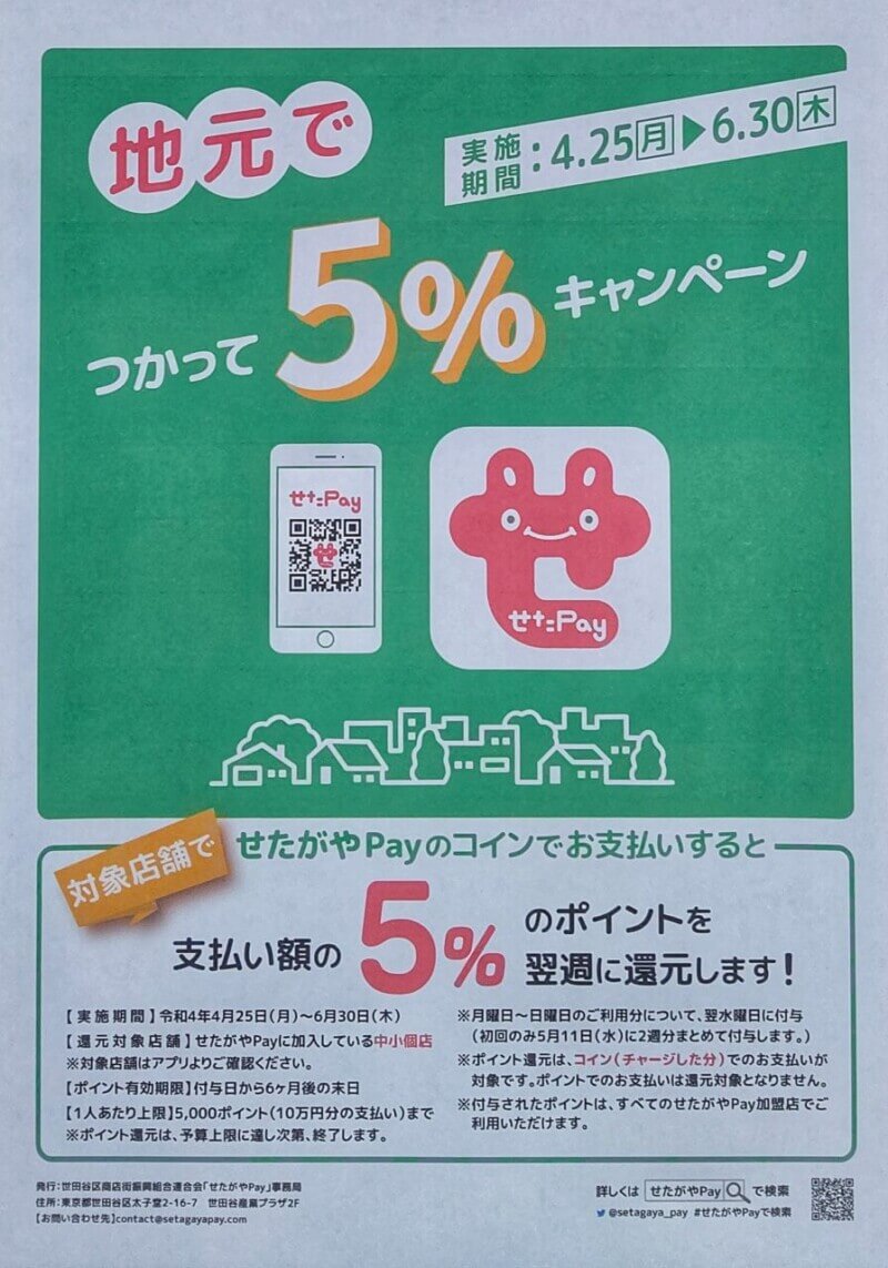 せたがやPay 地元でつかって5%キャンペーン