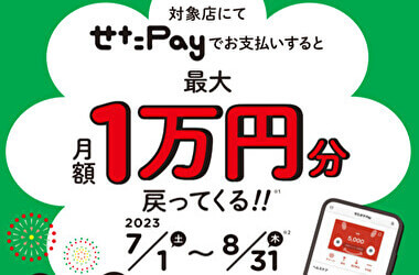 8月も せたPayで最大月額1万円分ポイント還元中